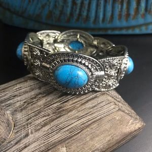 Western Silver & Turquoise Resin Stretch Bracelet